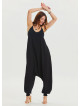 Black Bohemian Jumpsuit with Elasticated Legs and Tied Neck 4484